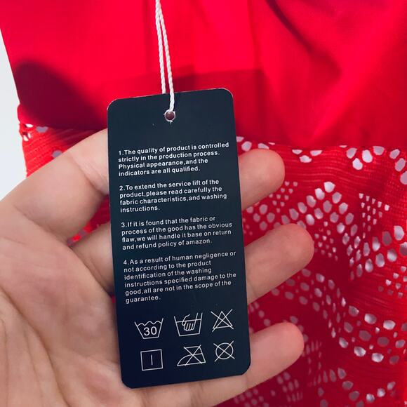 SuperPrity NWT Red Crochet Lace Tankini Top Crossover Back Flattering Sz L - Picture 7 of 11